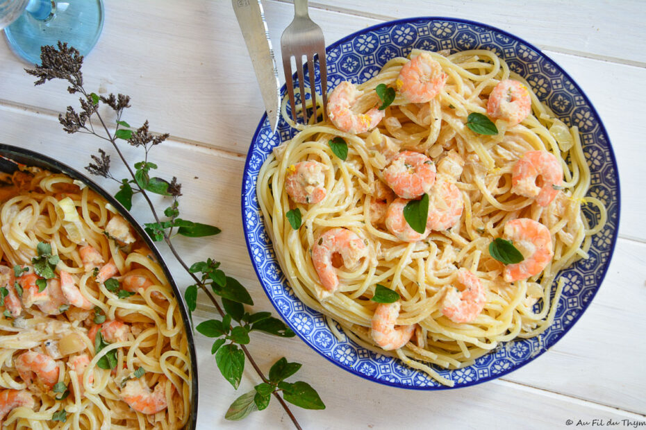 Spaghettis crevettes et citron - Au Fil du Thym
