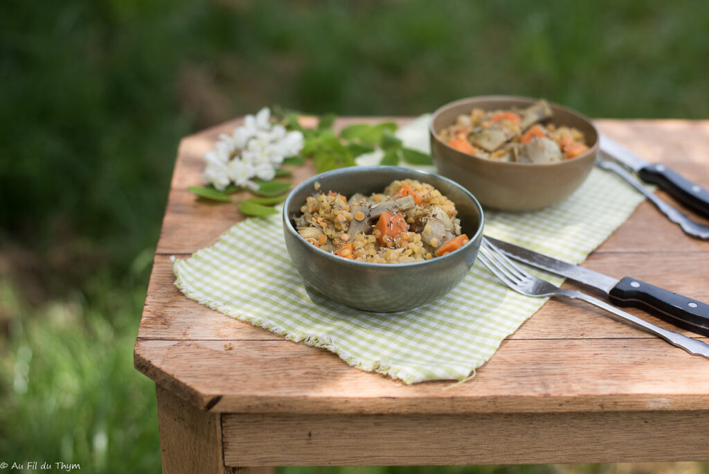 Lentilles corail artichaut mijotés au vin blanc - Au Fil du Thym