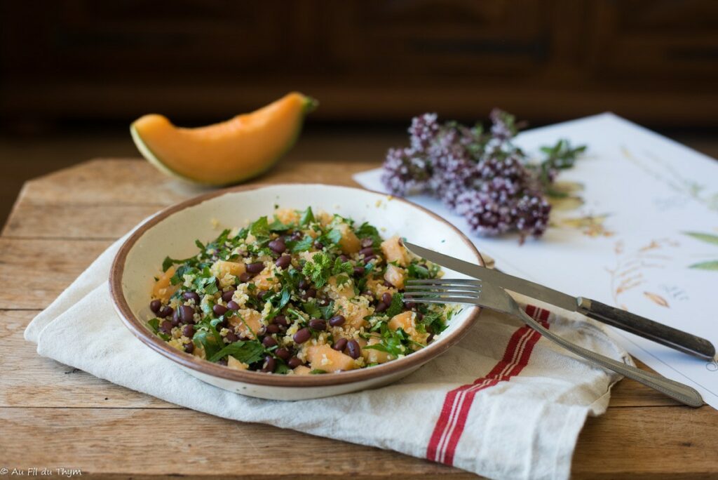 Salade azuki boulghour melon et menthe - Au Fil du Thym