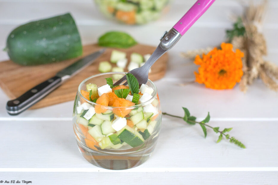Salade melon concombre menthe feta (très fraîche) - Au Fil du Thym