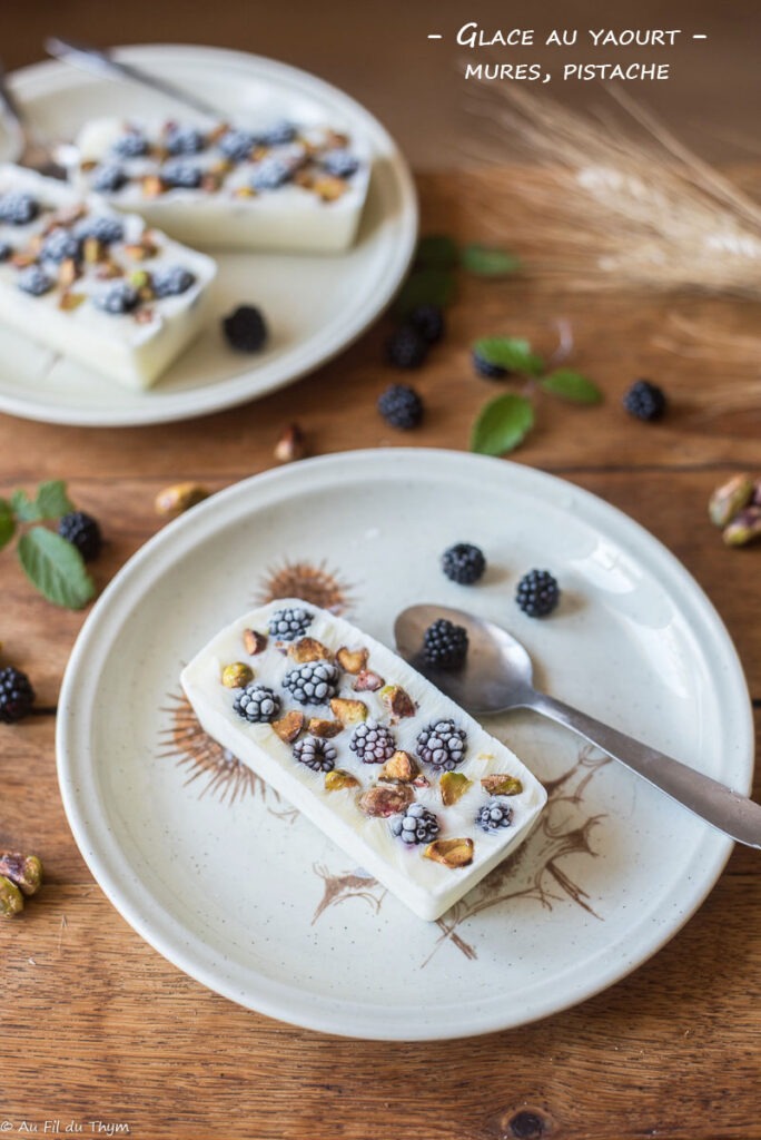 Glace au yaourt, mûres et pistaches