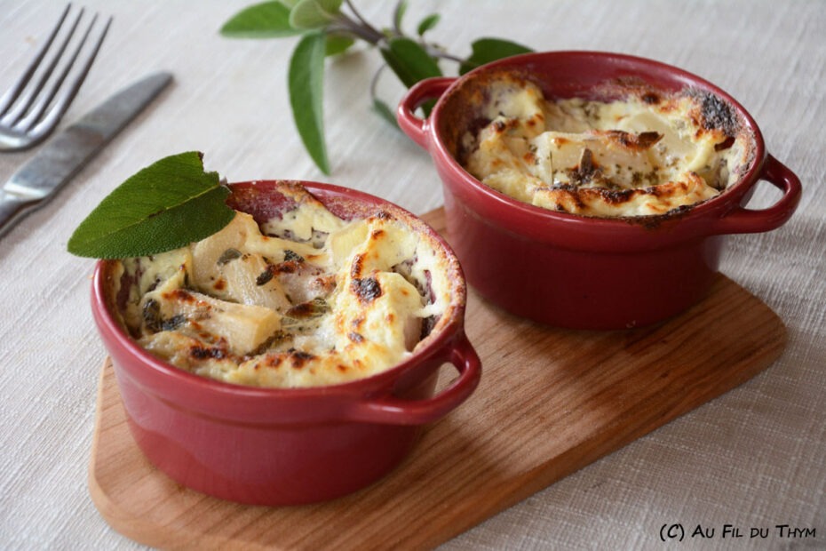 Gratin salsifis sauge et lard fumé