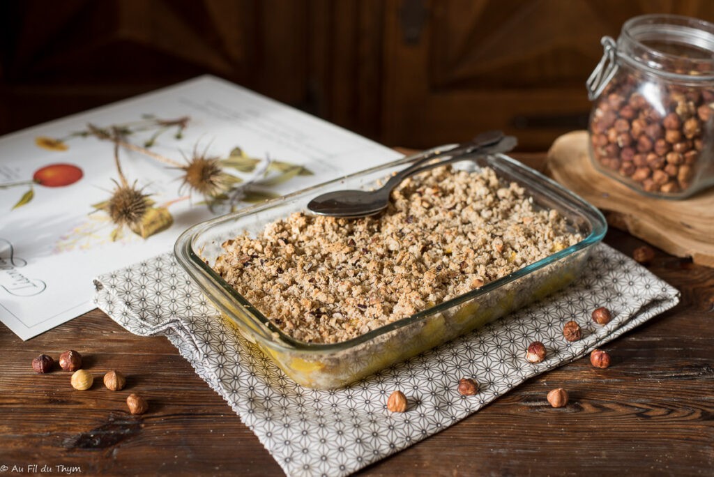 Crumble de courge, flocons d'avoine, noisette