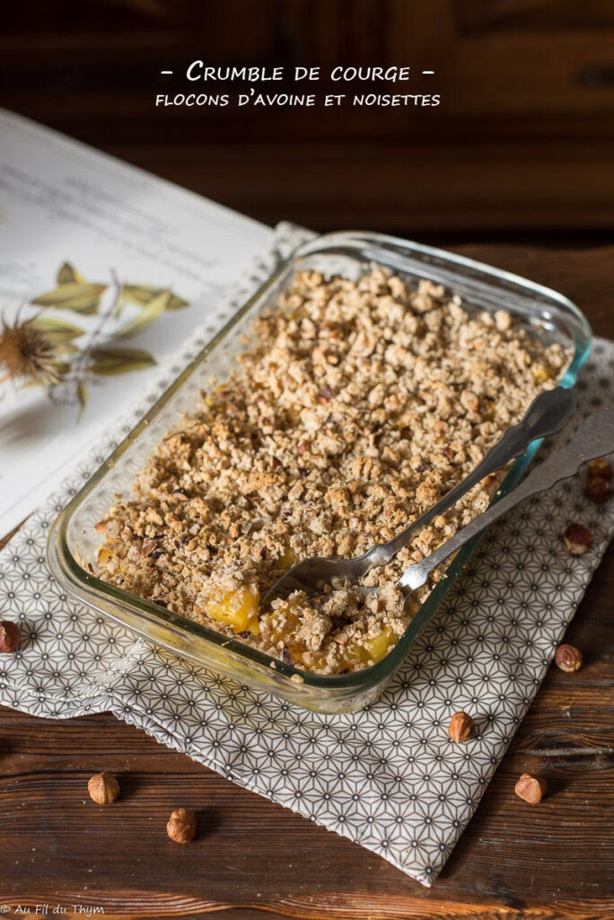 Crumble de courge, flocons d'avoine, noisette