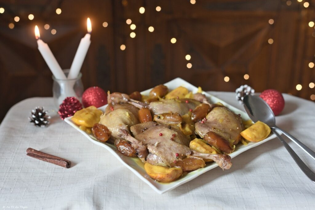 Confit de canard, dattes, pommes, épices